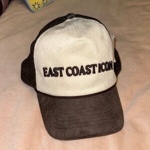 Anthropologie Cream and Brown Trucker Hat